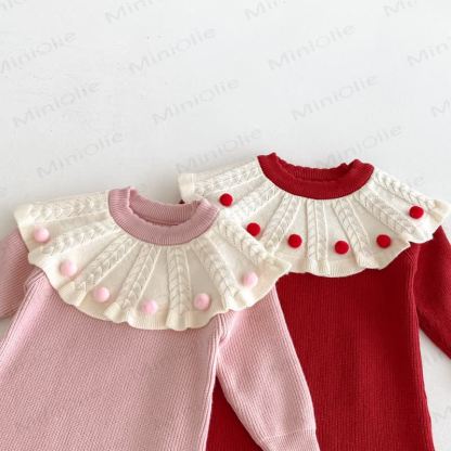 Baby Knit Ruffle Collar Romper with Hat - image 9