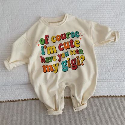 OF COURSE I'M CUTE HAVE YOU SEEN MY GIGI? Baby Beige Romper - Beige - 2-3T - image 1