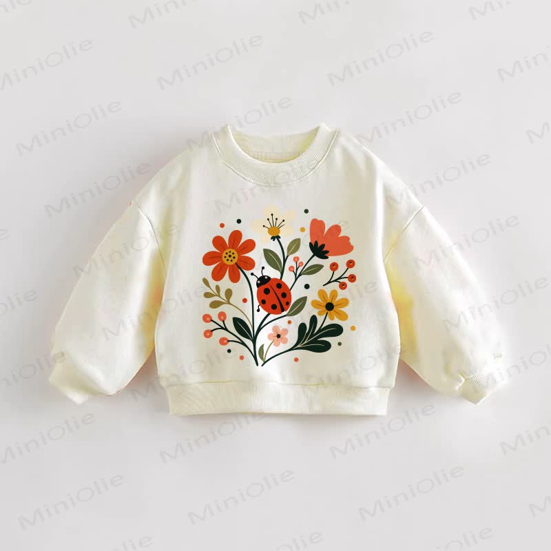 Baby Toddler Flower and Insect Print Cream Sweatshirt - Cream - 3-5T - image 1