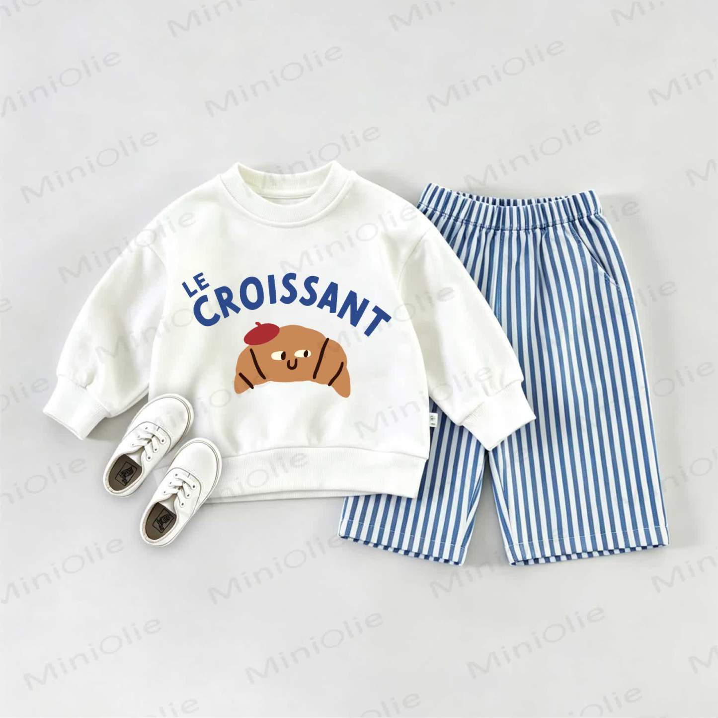 LE CROISSANT Baby Sweatshirt 2-piece Set - White&Blue - 2-3T - image 1