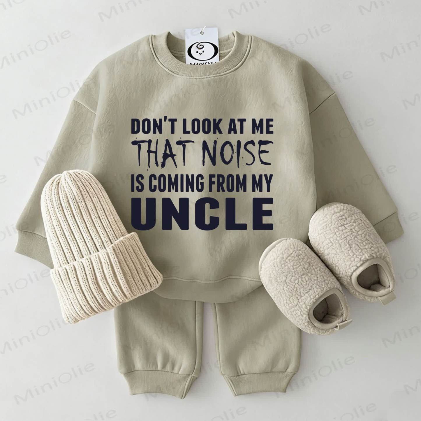 DON'T LOOK AT ME THAT NOISE IS COMING FROM MY UNCLE Baby Sweatshirt 2-piece Grey Green Set - Grey Green - 2-3T - image 1