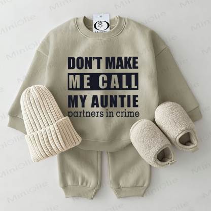 DON'T MAKE ME CALL MY AUNTIE PARTNERS IN CRIME Baby Sweatshirt 2-piece Grey Green Set - Grey Green - 2-3T - image 1