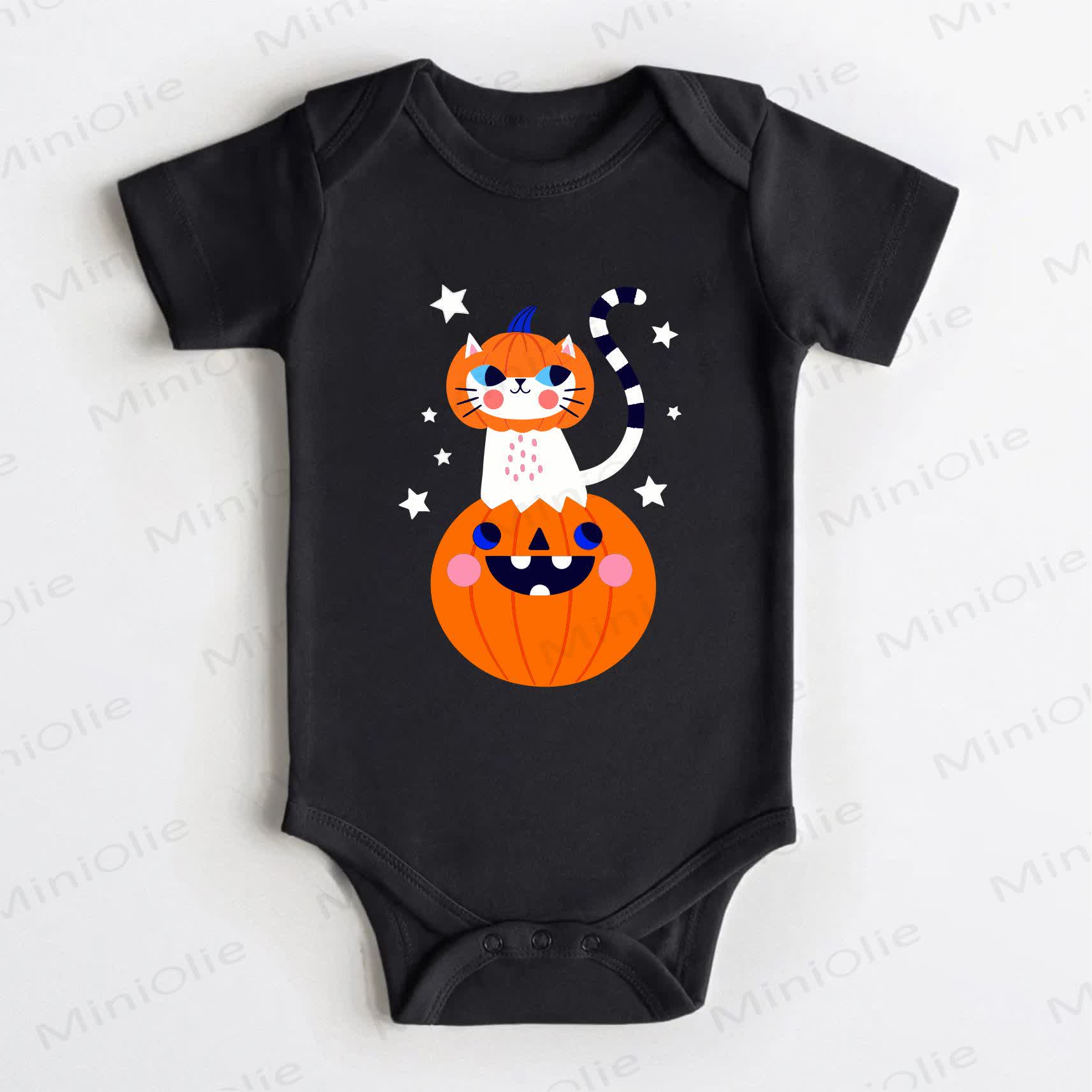 Baby Halloween Cat Pumpkin Print Black Bodysuit - Black - 18-24M - image 1