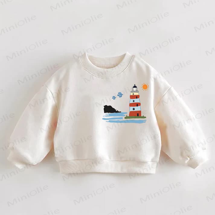 Baby Toddler Lighthouse Ocean Print Cream Sweatshirt - Cream - 3-5T - image 1