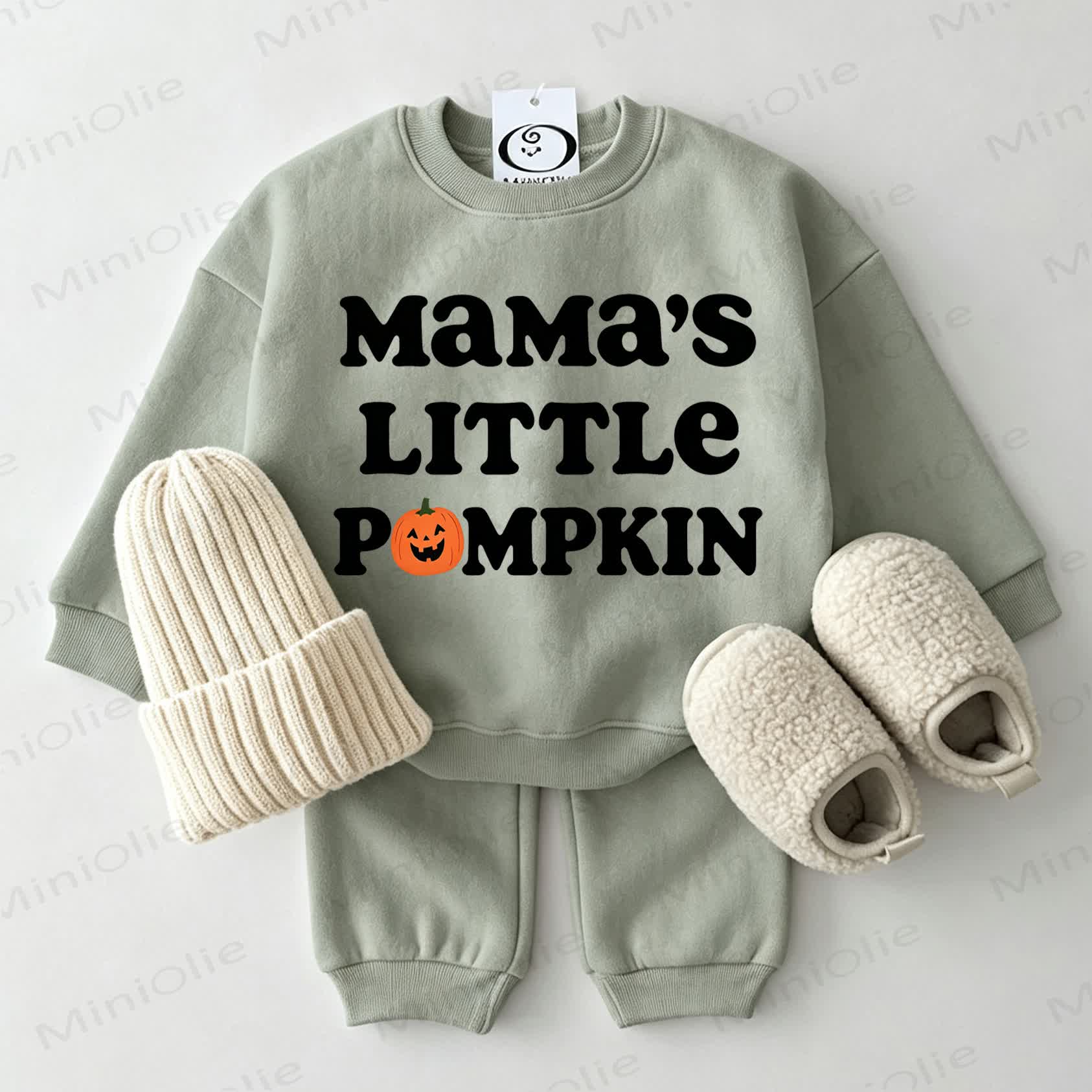 MAMA'S LITTLE PUMPKIN Baby Sweatshirt 2-piece Grey Green Set - Grey Green - 2-3T - image 1