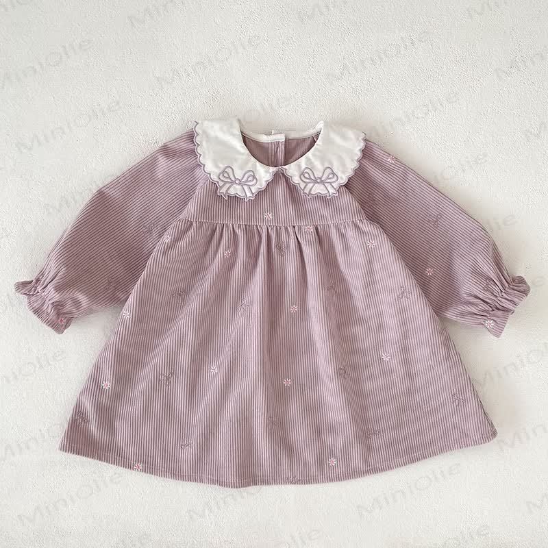 Baby Girl Corduroy Peter Pan Collar Dress and Bodysuit - Purple Dress - 6-7T - image 3