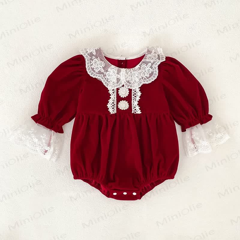 Baby Girl Velvet Lace Collar Dress and Bodysuit - Red Bodysuit - 18-24M - image 3