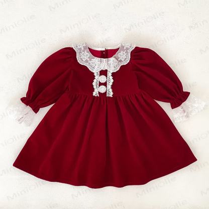 Baby Girl Velvet Lace Collar Dress and Bodysuit - Red Dress - 6-7T - image 4