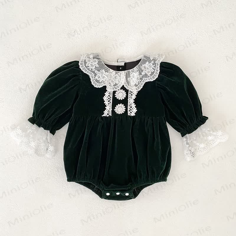 Baby Girl Velvet Lace Collar Dress and Bodysuit - Green Bodysuit - 18-24M - image 5