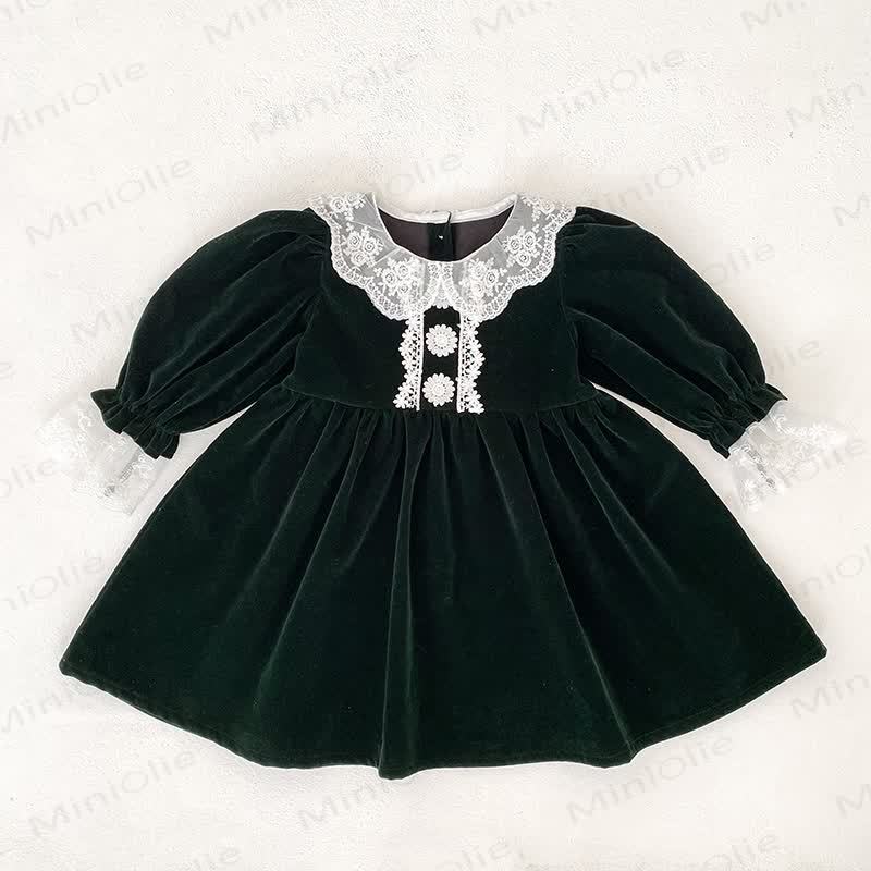 Baby Girl Velvet Lace Collar Dress and Bodysuit - Green Dress - 6-7T - image 6