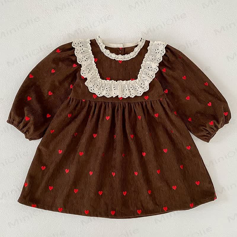 Toddler Girl Heart Print Corduroy Dress - Brown Dress - 6-7T - image 4