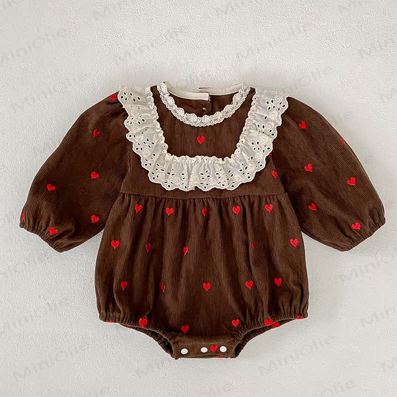 Toddler Girl Heart Print Corduroy Dress - Brown Bodysuit - 18-24M - image 7