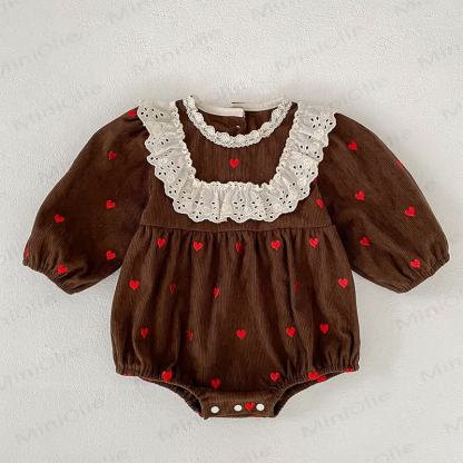 Toddler Girl Heart Print Corduroy Dress - Brown Bodysuit - 18-24M - image 7