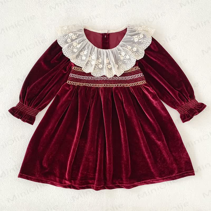 Baby Burgundy Velvet Lace Collar Dress and Bodysuit - Red Dress - 6-7T - image 6