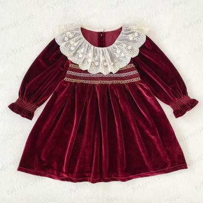 Baby Burgundy Velvet Lace Collar Dress and Bodysuit - Red Dress - 6-7T - image 6