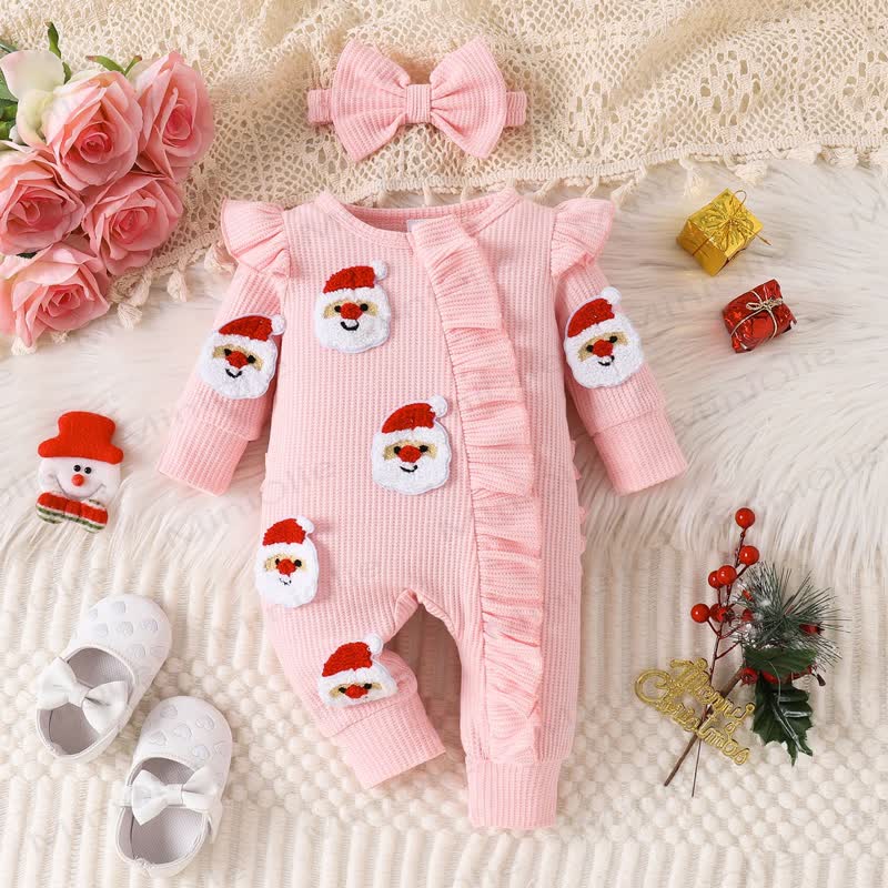 Baby Christmas Applique Romper with Bow - Pink - 3-6M - image 2