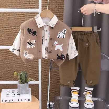 Baby Toddler Puppy Knit 3-piece Set - Brown - 4-5T - image 2