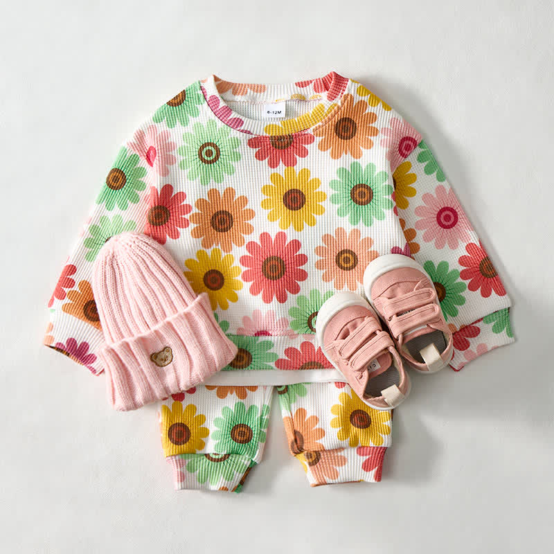 Baby Beige Floral Print Waffle 2-piece Set - image 2