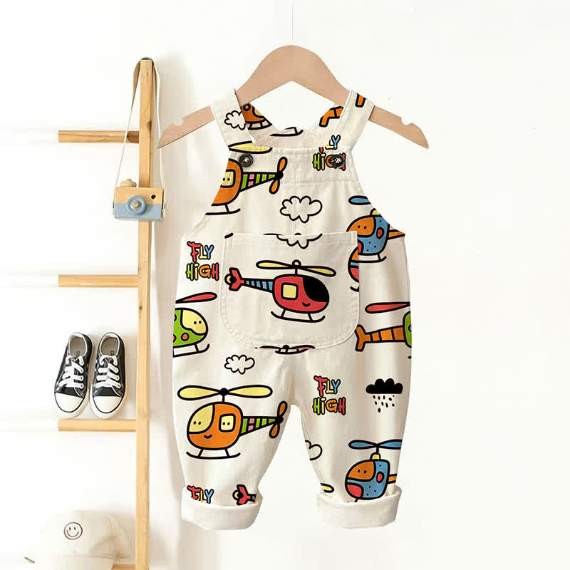FLY HIGH Baby Toddler Helicopter Print Overalls - Beige - 3-5T - image 1