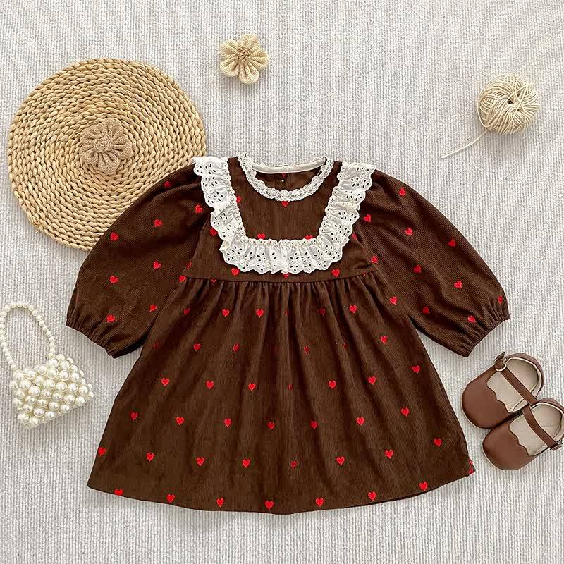 Toddler Girl Heart Print Corduroy Dress - image 5