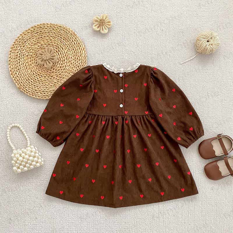 Toddler Girl Heart Print Corduroy Dress - image 6