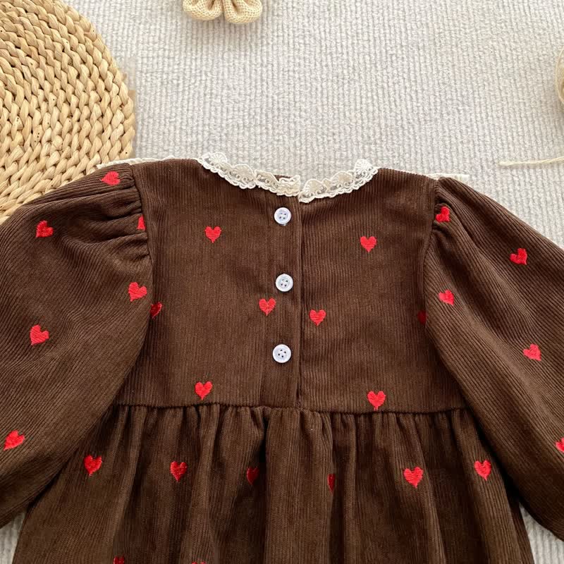 Toddler Girl Heart Print Corduroy Dress - image 11