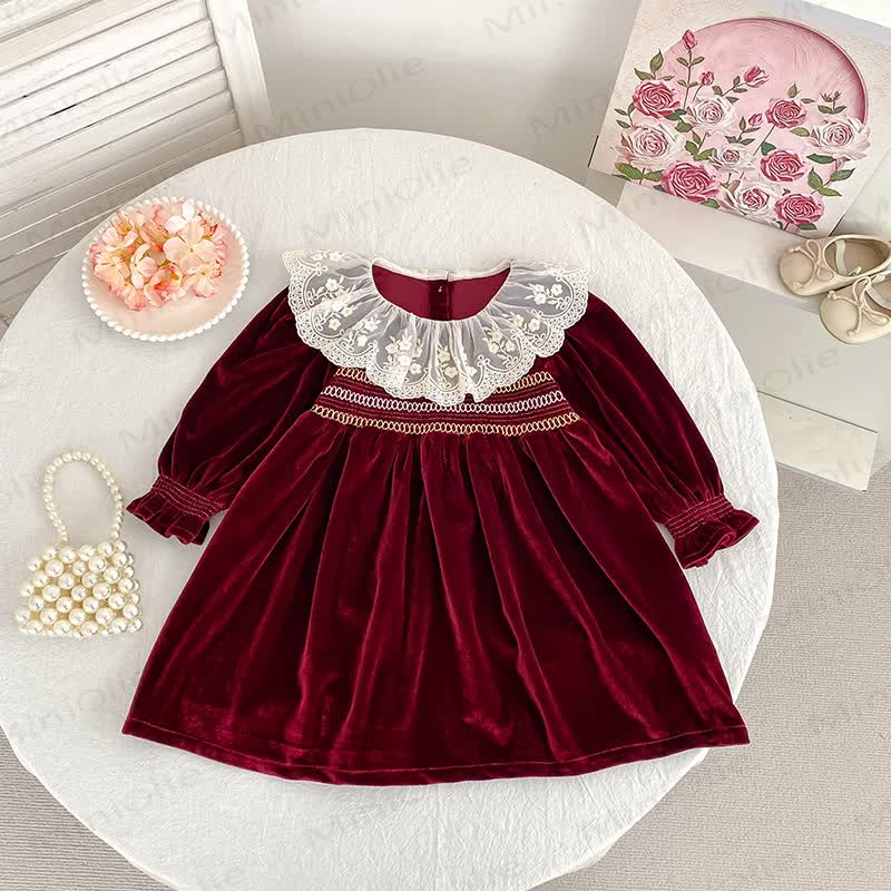 Baby Burgundy Velvet Lace Collar Dress and Bodysuit - image 7