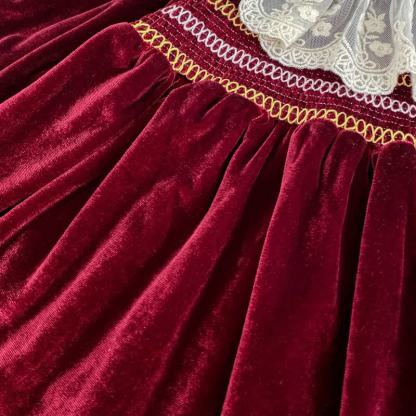 Baby Burgundy Velvet Lace Collar Dress and Bodysuit - image 13