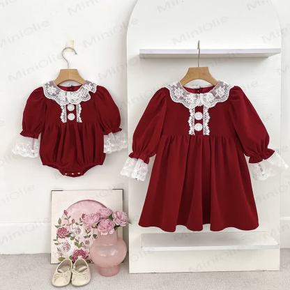 Baby Girl Velvet Lace Collar Dress and Bodysuit - image 2