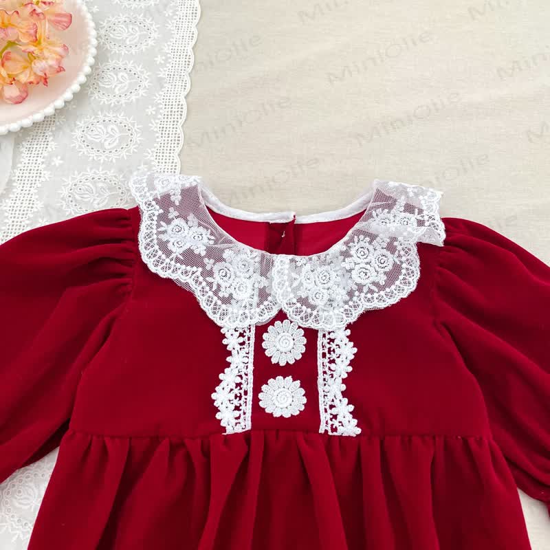 Baby Girl Velvet Lace Collar Dress and Bodysuit - image 7