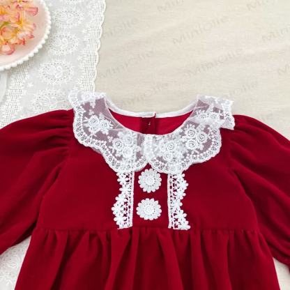 Baby Girl Velvet Lace Collar Dress and Bodysuit - image 7