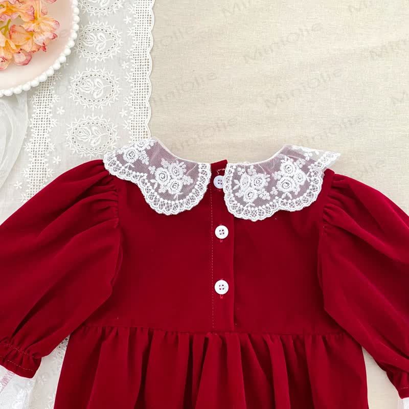 Baby Girl Velvet Lace Collar Dress and Bodysuit - image 8