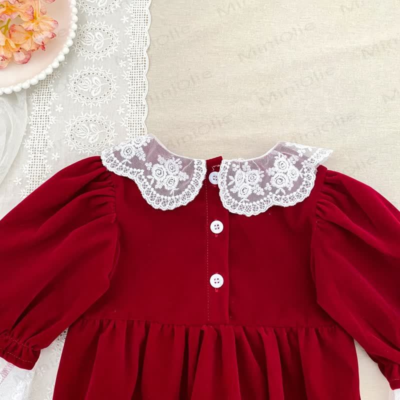 Baby Girl Velvet Lace Collar Dress and Bodysuit - image 8