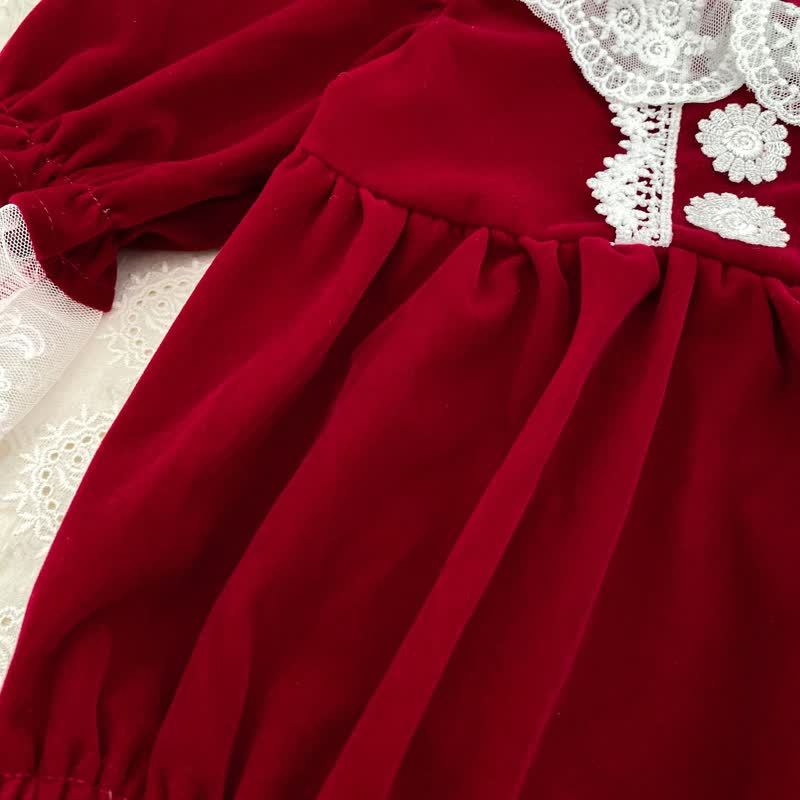 Baby Girl Velvet Lace Collar Dress and Bodysuit - image 9