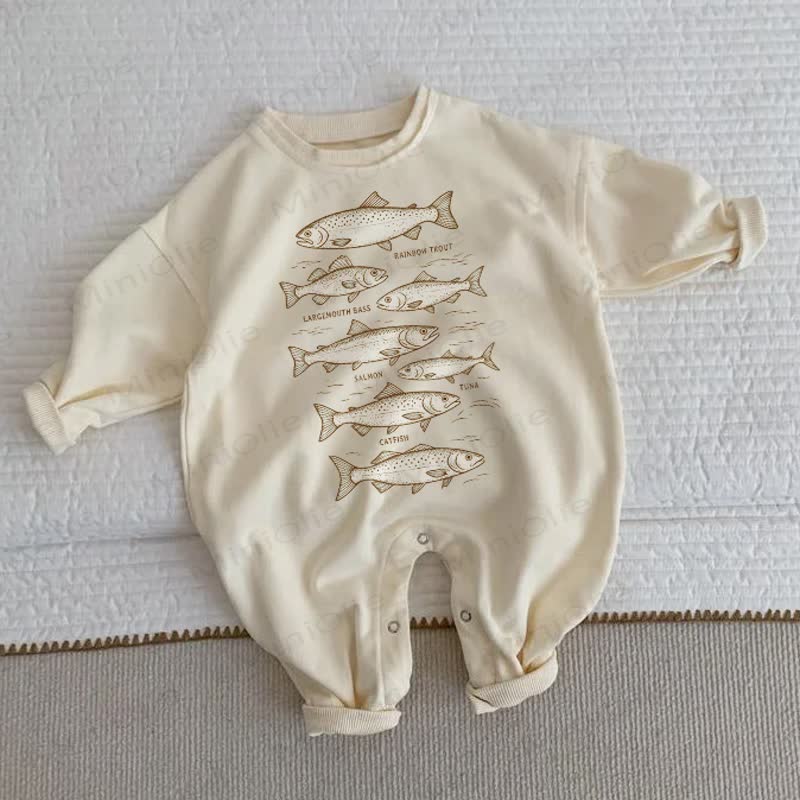 RAINBOW TROUT LARGEMOUTH BASS SALMON TUNA CATFISH Baby Beige Romper - Beige - 2-3T - image 1