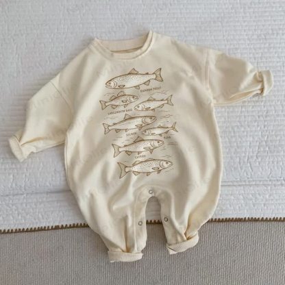 RAINBOW TROUT LARGEMOUTH BASS SALMON TUNA CATFISH Baby Beige Romper - Beige - 2-3T - image 1