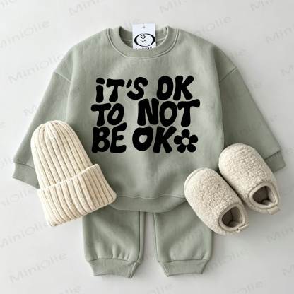 IT'S OK TO NOT BE OK Baby Sweatshirt 2-piece Grey Green Set - Grey Green - 2-3T - image 1