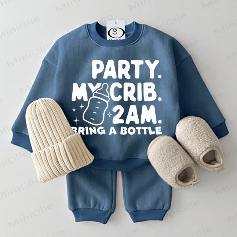 PARTY. MY CRIB. 2AM. BRING A BOTTLE Baby Sweatshirt 2-piece Blue Set - Blue - 2-3T - image 1