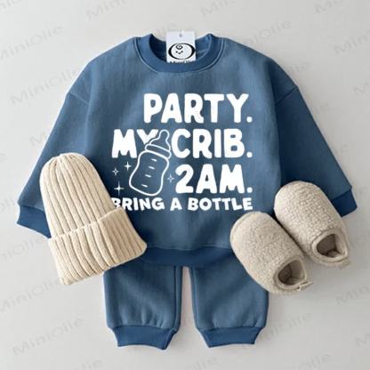 PARTY. MY CRIB. 2AM. BRING A BOTTLE Baby Sweatshirt 2-piece Blue Set - Blue - 2-3T - image 1