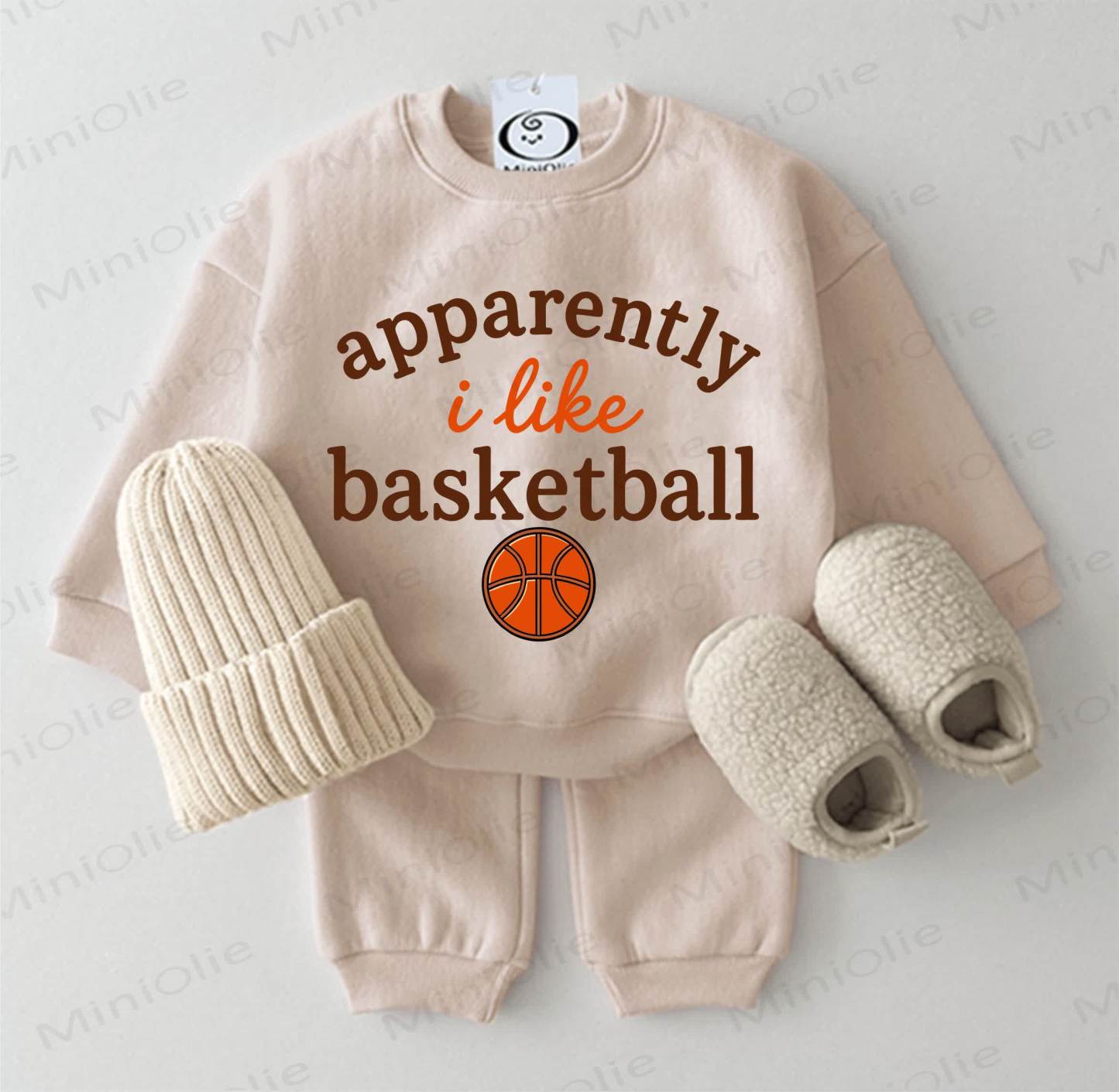 APPARENTLY I LIKE BASKETBALL Baby 2-piece Beige Set - Beige - 2-3T - image 1