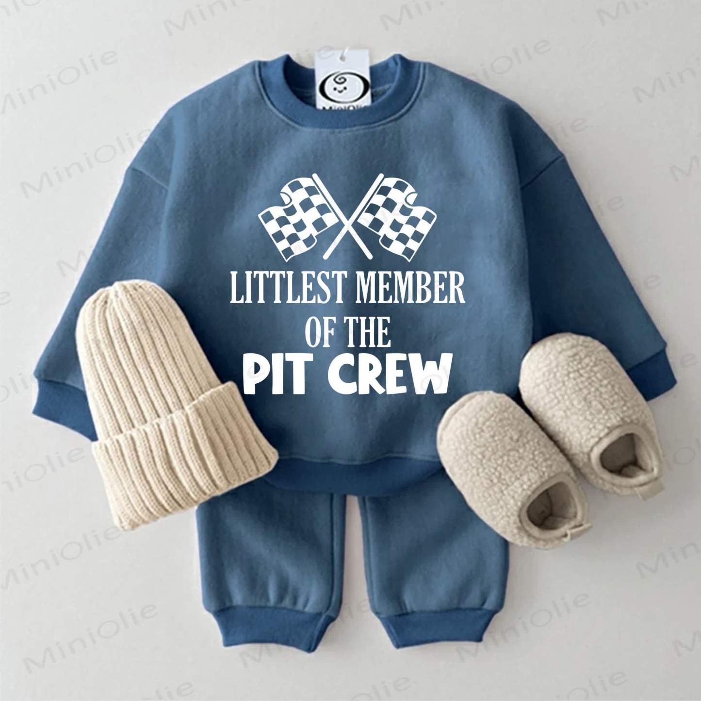 LITTLEST MEMBER OF THE PIT CREW Baby Sweatshirt 2-piece Blue Set - Blue - 2-3T - image 1
