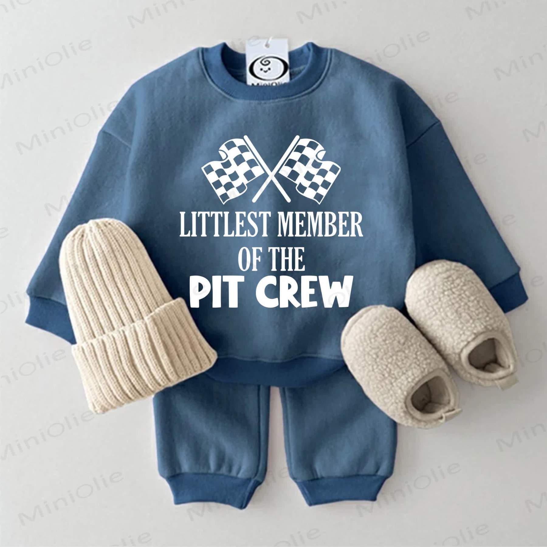LITTLEST MEMBER OF THE PIT CREW Baby Sweatshirt 2-piece Blue Set - Blue - 2-3T - image 1