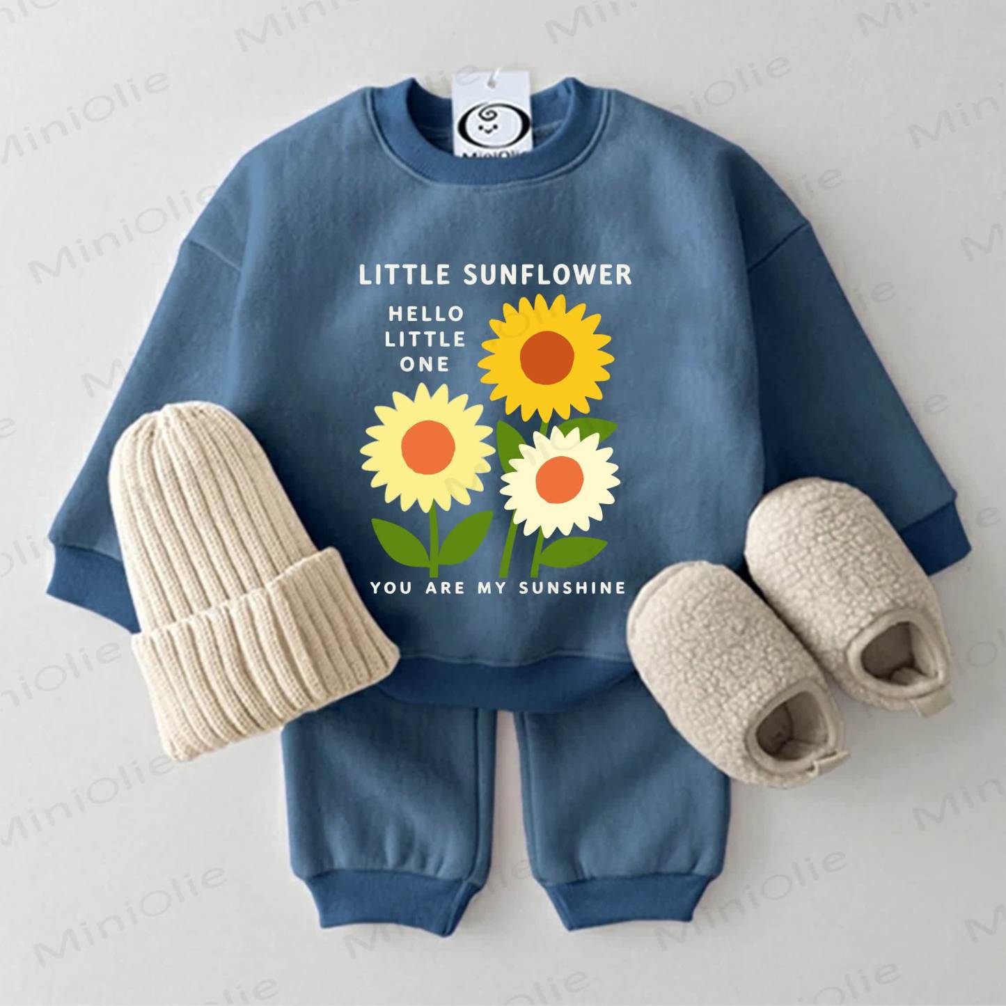 LITTLE SUNFLOWER HELLO LITTLE ONE YOU ARE MY SUNSHINE Baby Sweatshirt 2-piece Blue Set - Blue - 2-3T - image 1