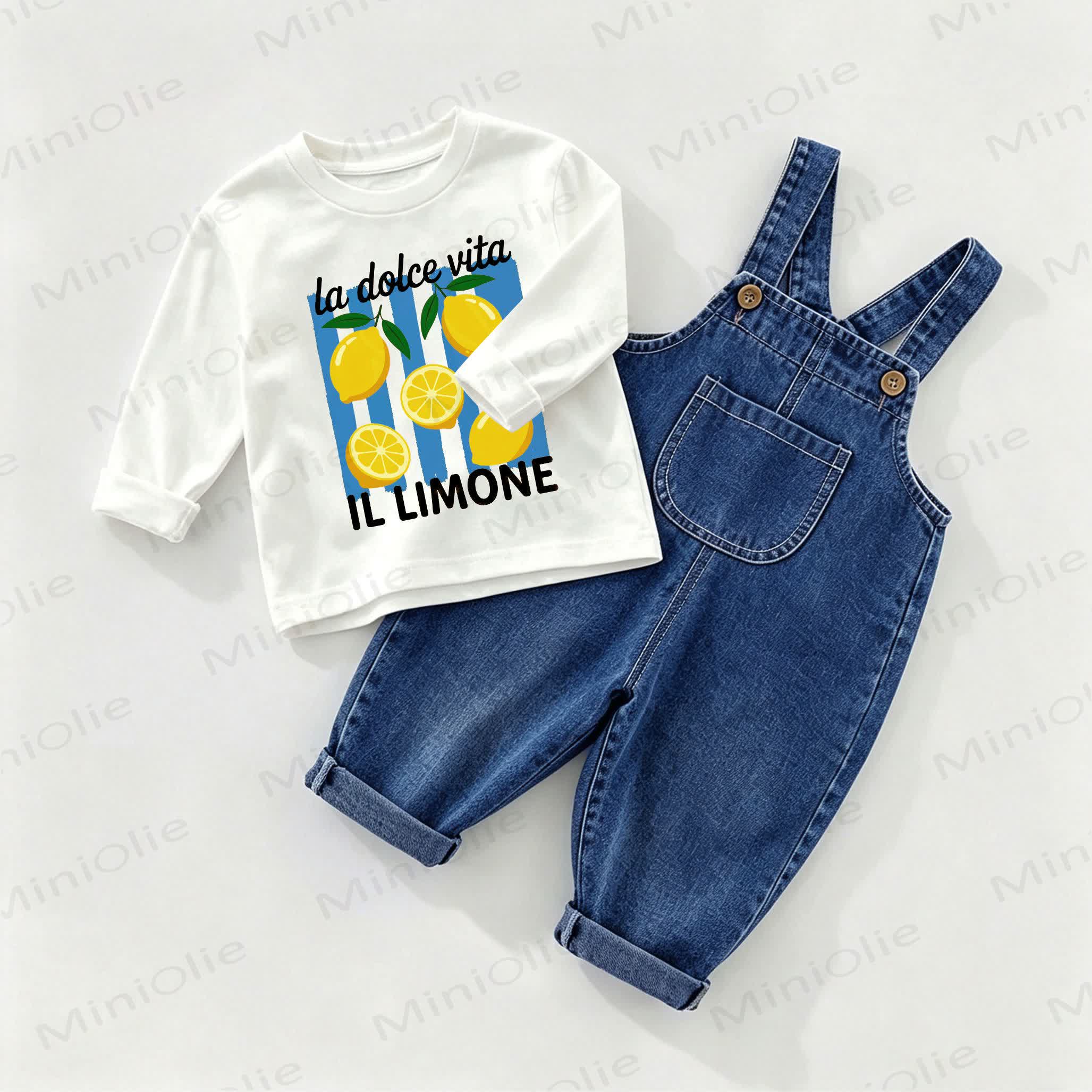 LA DOLCE VITA IL LIMONE Baby Denim Overalls and Tee 2-piece Set - White&Blue - 2-3T - image 1