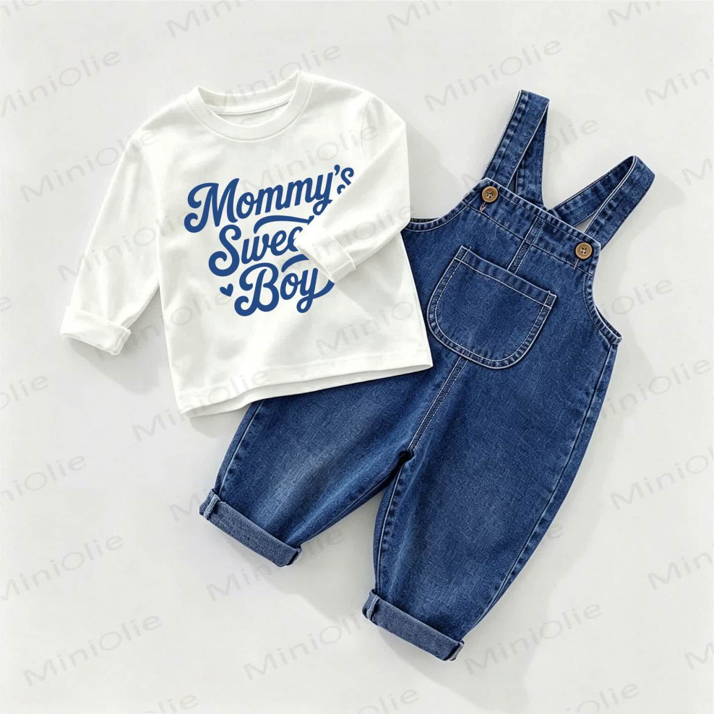 MOMMY'S SWEET BOY Baby Denim Overalls and Tee 2-piece Set - White&Blue - 2-3T - image 1