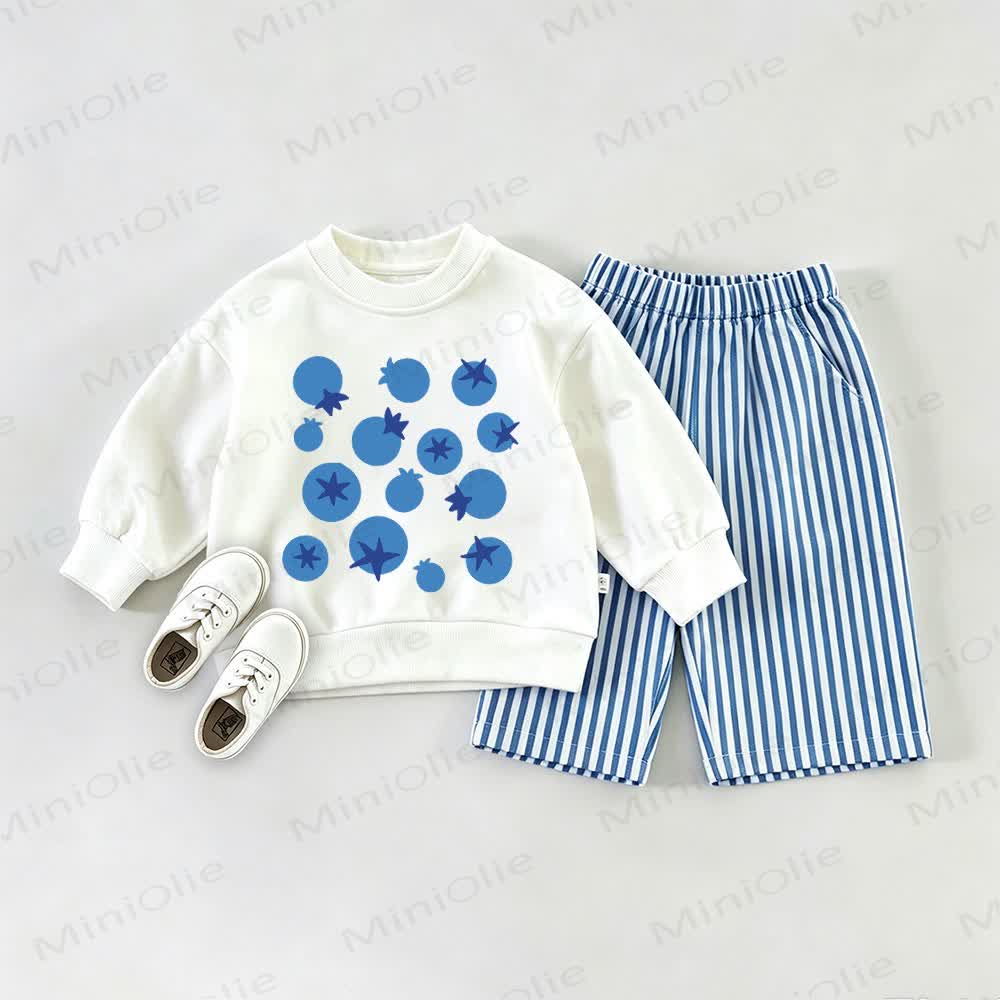 Baby Blueberry Print Sweatshirt 2-piece Set - White&Blue - 2-3T - image 1