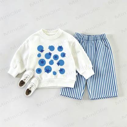 Baby Blueberry Print Sweatshirt 2-piece Set - White&Blue - 2-3T - image 1