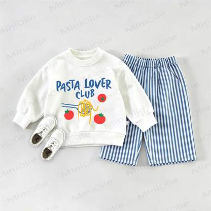 PASTA LOVER CLUB Baby Sweatshirt 2-piece Set - White&Blue - 2-3T - image 1