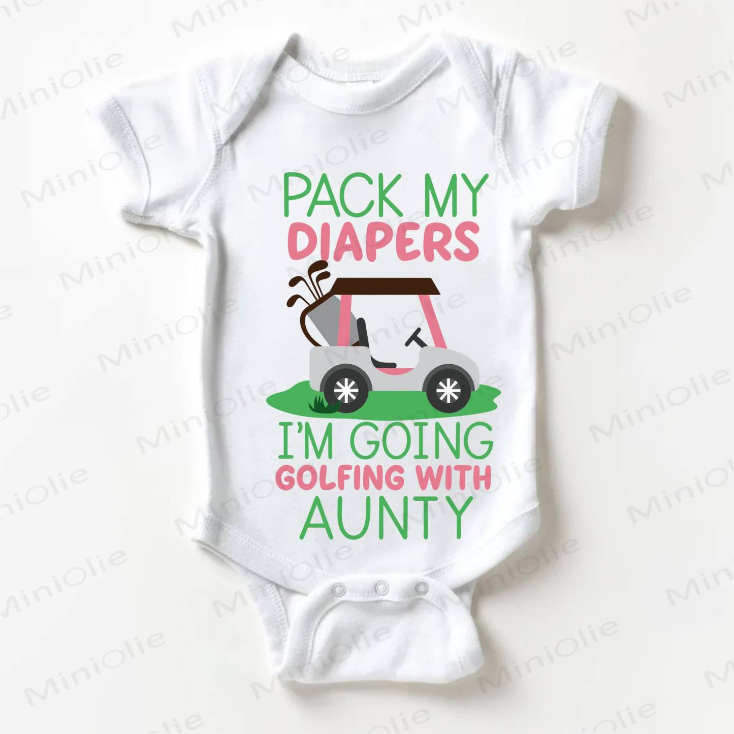 PACK MY DIAPERS I'M GOING GOLFING WITH AUNTY Baby White Bodysuit - White - 18-24M - image 1