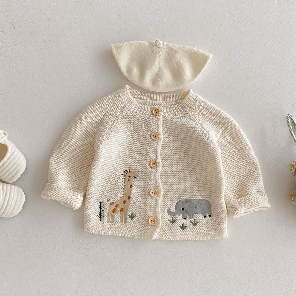 Baby Toddler Animal Knit Cardigan Sweater - Beige - 2-3T - image 1